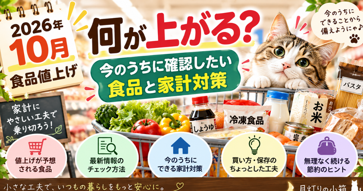 2026年10月の食品値上げと値上げ予定の商品・家計対策を紹介するアイキャッチ画像